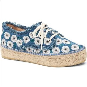 LOEFFLER Randall Espadrilles Blue and White Flowers